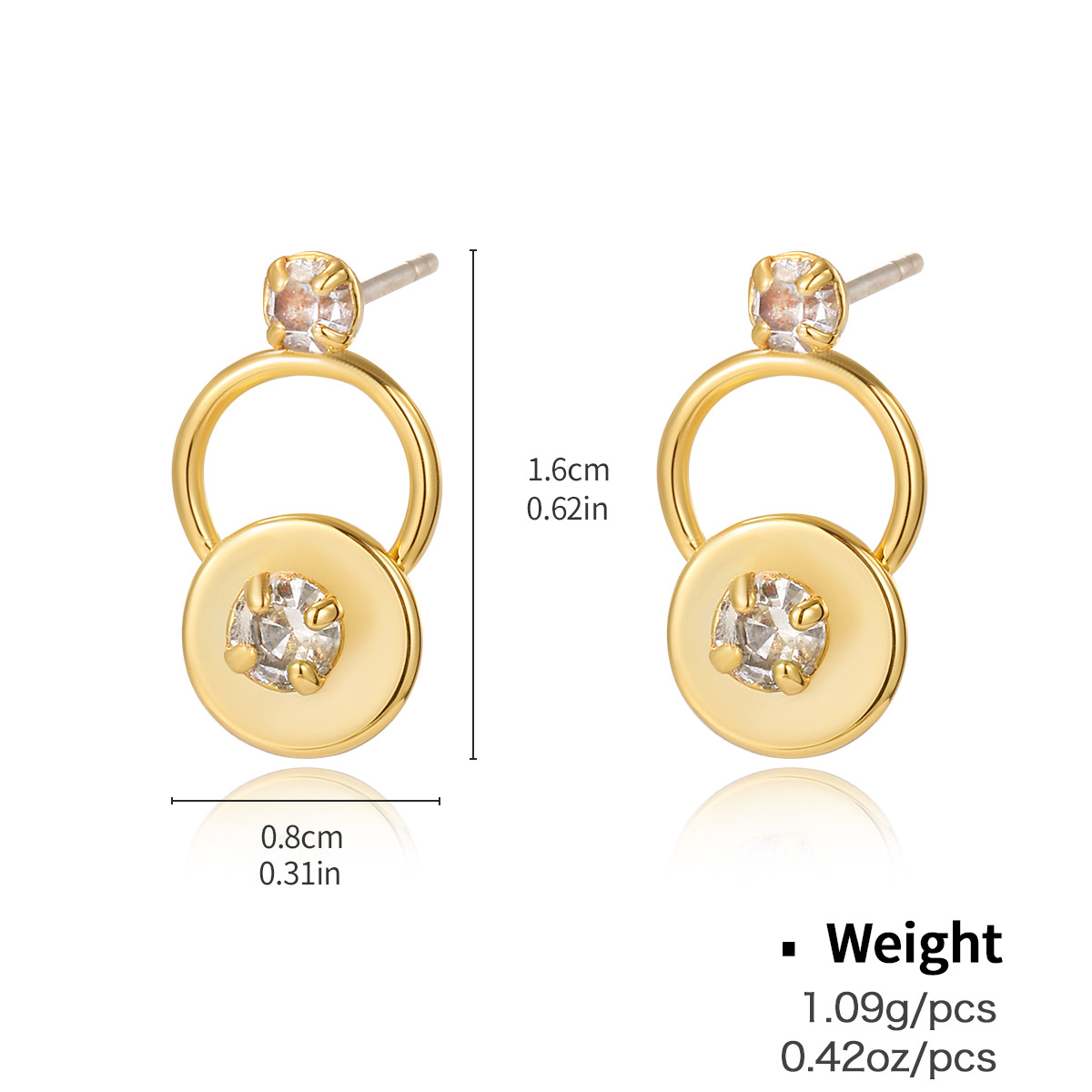 Kenjie copper zircon gold-plated silver needle earrings quality heart geometric earring treatment