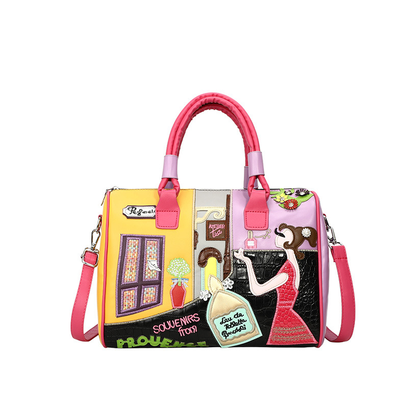 Large Capacity Handheld Boston Bag 2025 New Niche Embroidery Patch Commuter Shoulder Crossbody Bag