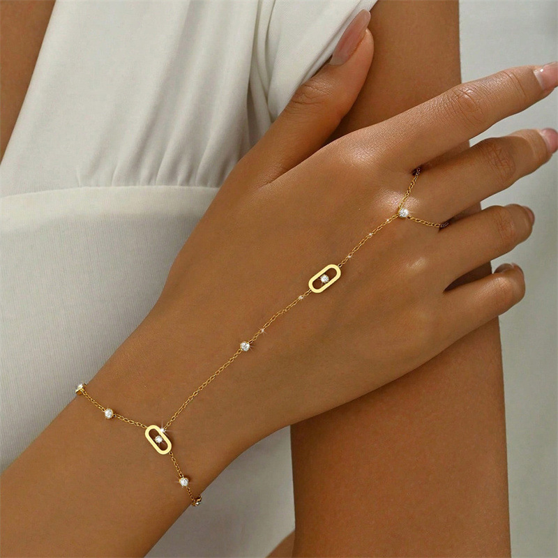 BS0007 Stainless Steel Hand Back Chain Open Ring Bracelet Integrated Women's Jewelry Bracelet Accessory