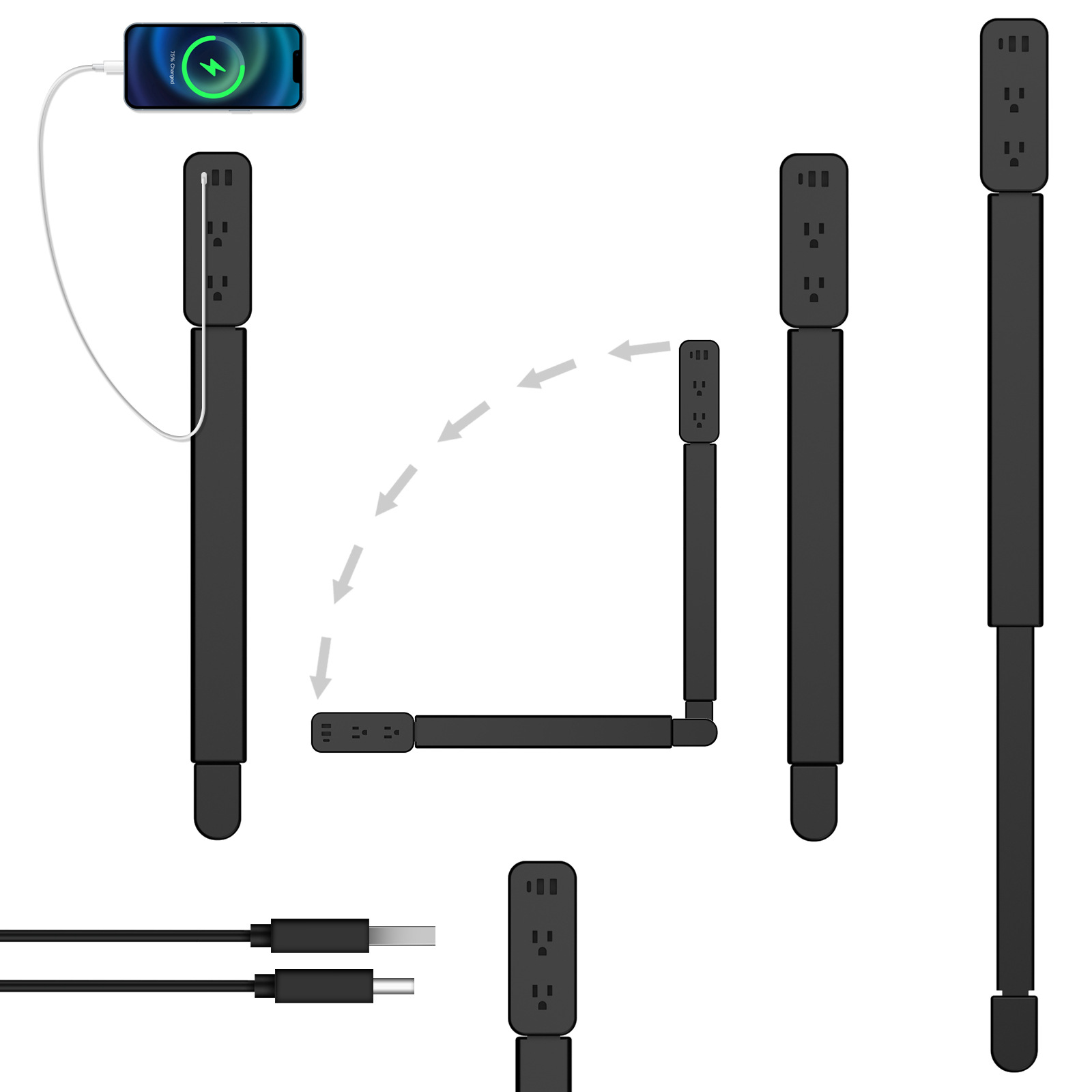 New retractable extension power socket, power socket extender with 180° rotating socket