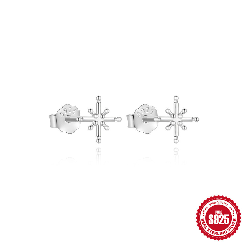 S925 sterling silver octagonal diamond-set opal ear stud earring opal niche minimalist earring niche earring