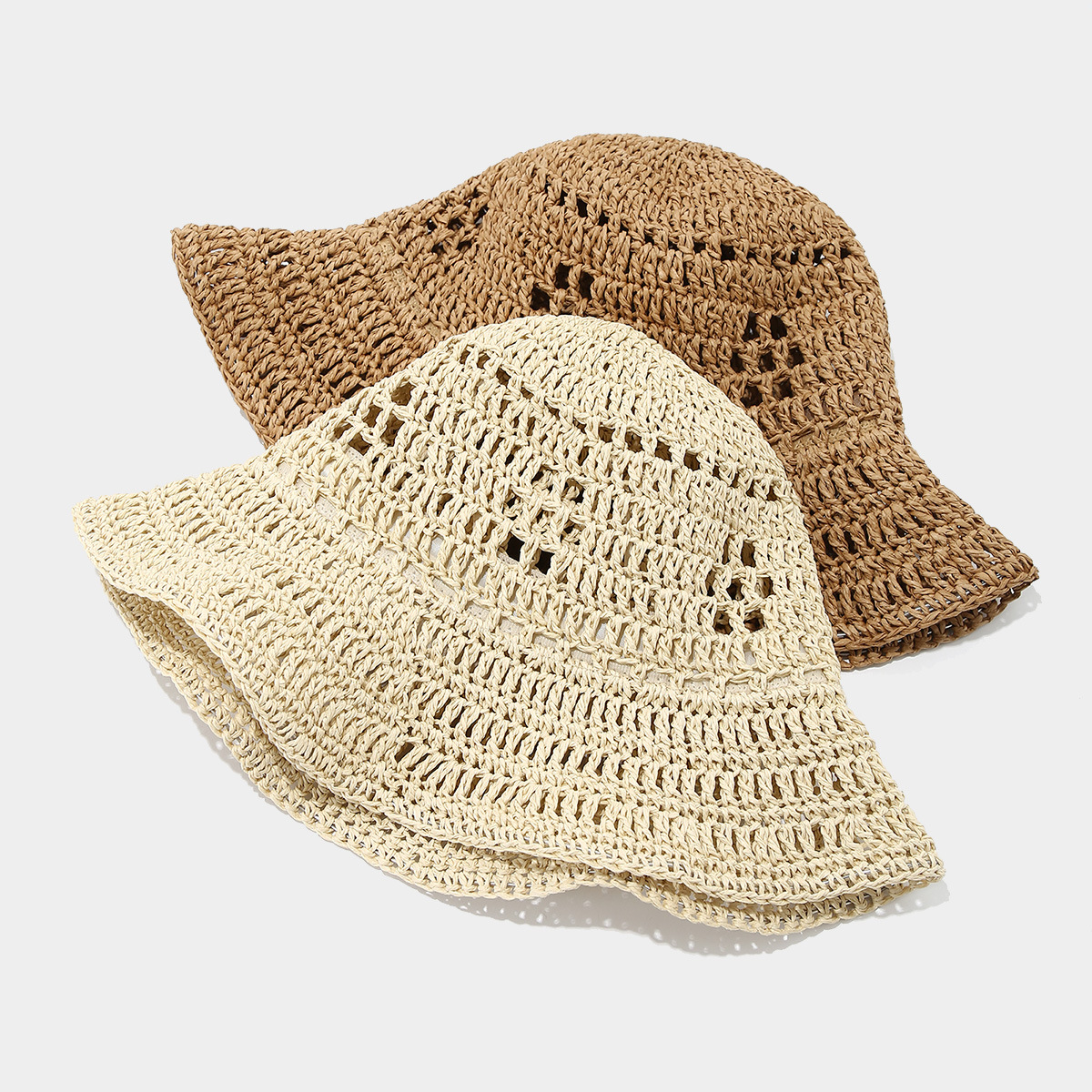 Spring/Summer Crocheted Breathable Woven Moldable Basin Hat for Women, Beach Vacation Casual Sun Straw Hat