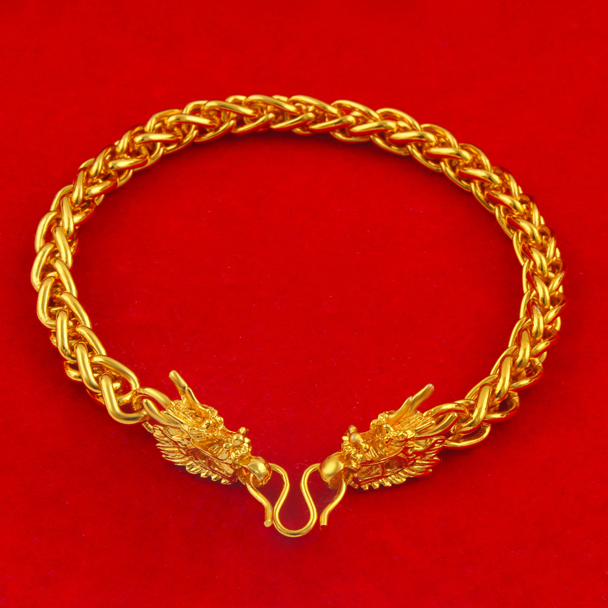 Gold-plated necklace bracelet set dragon head twist snake bone fox tail bold imitation sand gold Vietnam