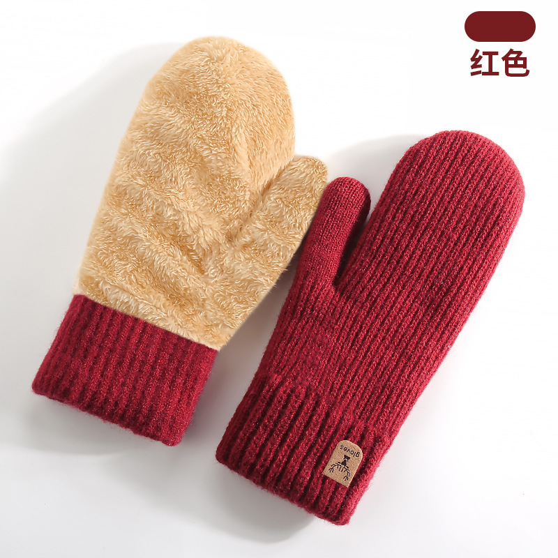New Knitted Gloves Women Winter Double-Layer Fleece-Lined Thick Warm Mittens Cycling Mittens
