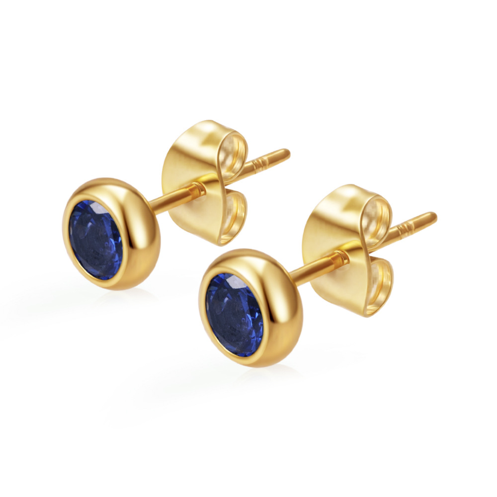 Exclusive round stainless steel zircon stud earrings for women, multi-color ear accessories, PVD 18K real gold ear
