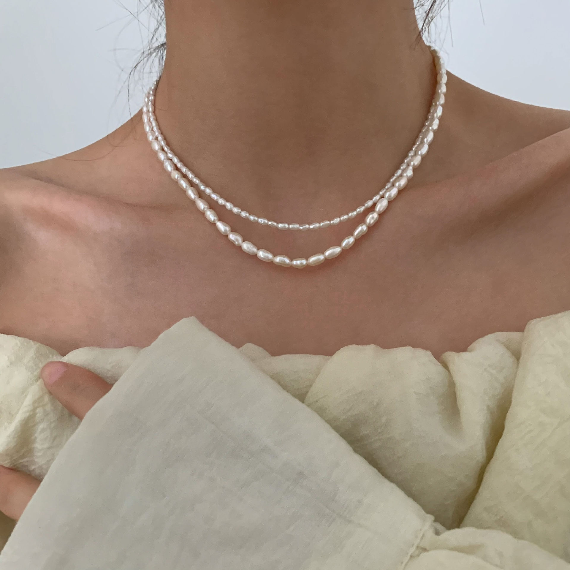 Natural Freshwater Pearl Necklace Women Baroque Collarbone Chain 14K Gold Plated Necklace Sweater Chain