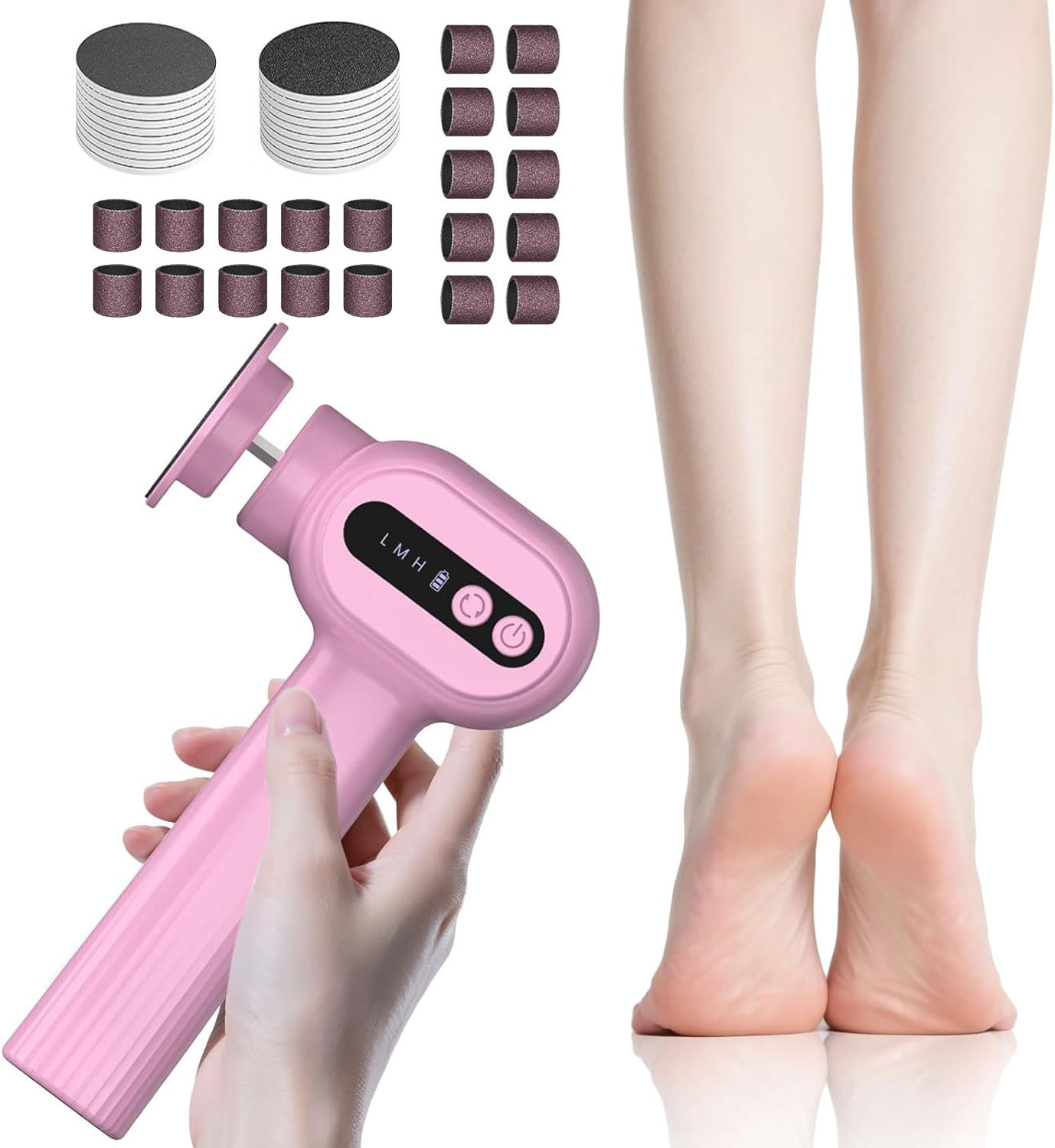 Electric Foot File C2, Optional Nano Grinding Head, 2-in-1 Rechargeable with Base, Electric Callus Remover