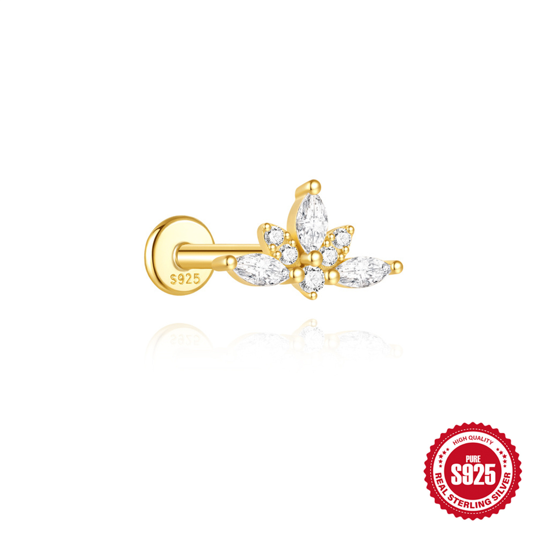 S925 sterling silver geometric diamond-set bow flat head threaded ear bone studs opal earrings ear studs
