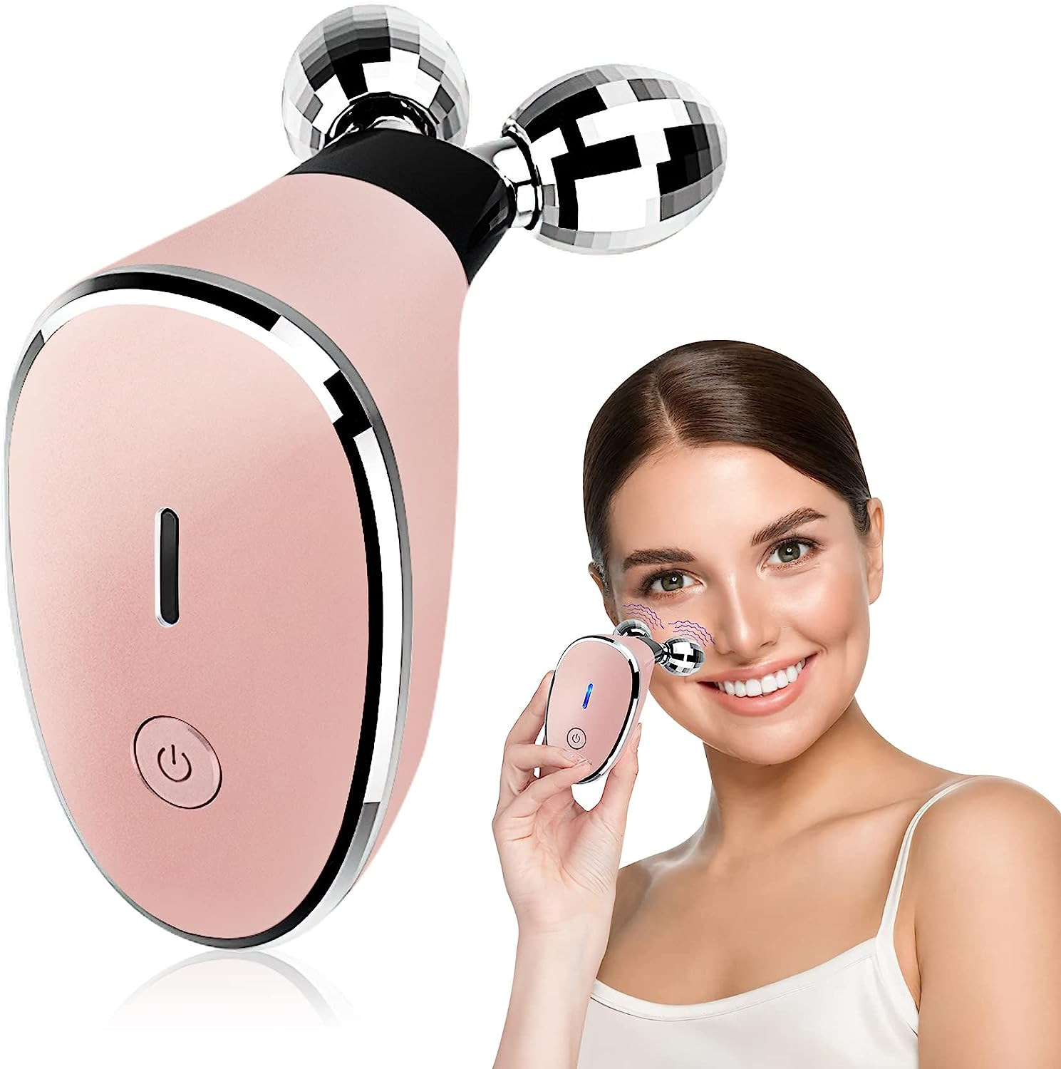 EMS double ball roller beauty instrument facial home use导入仪 microcurrent roller V face massage instrument