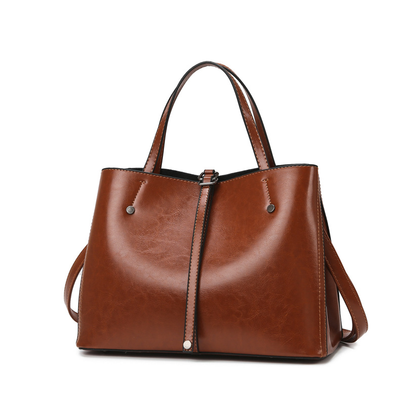 Women's Bag 2025 New Waxed Leather Handbag Simple Tote Shoulder Crossbody Bag