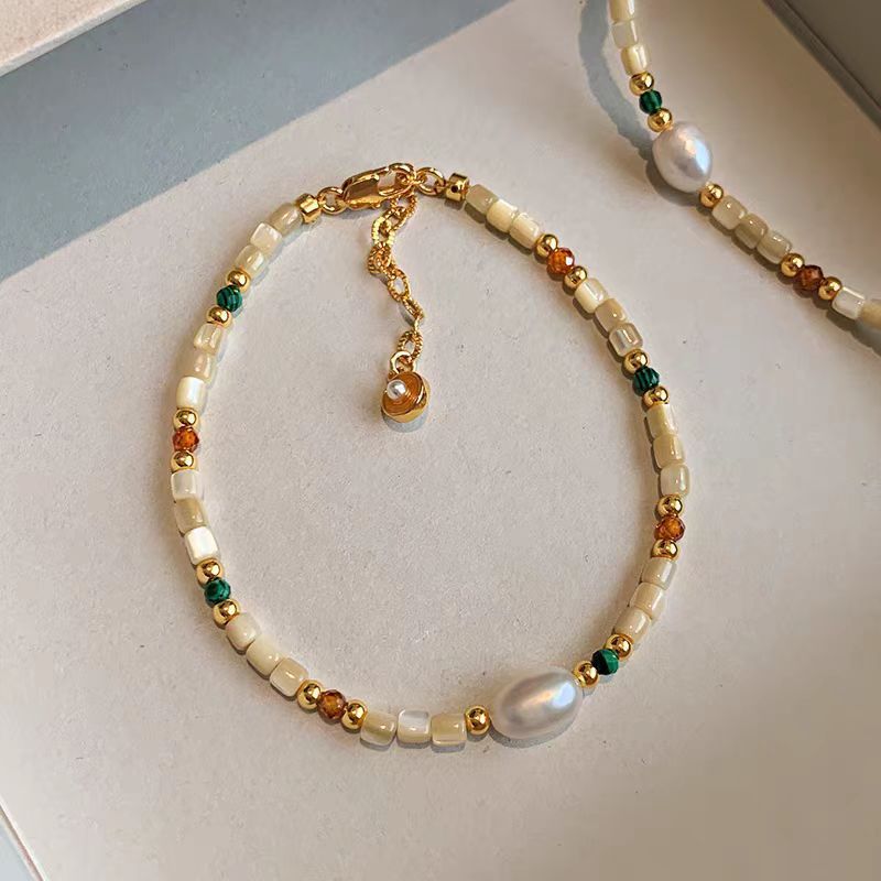 Natural stone shell necklace for women, summer bead new Chinese-style dopamine collarbone neck chain accessory