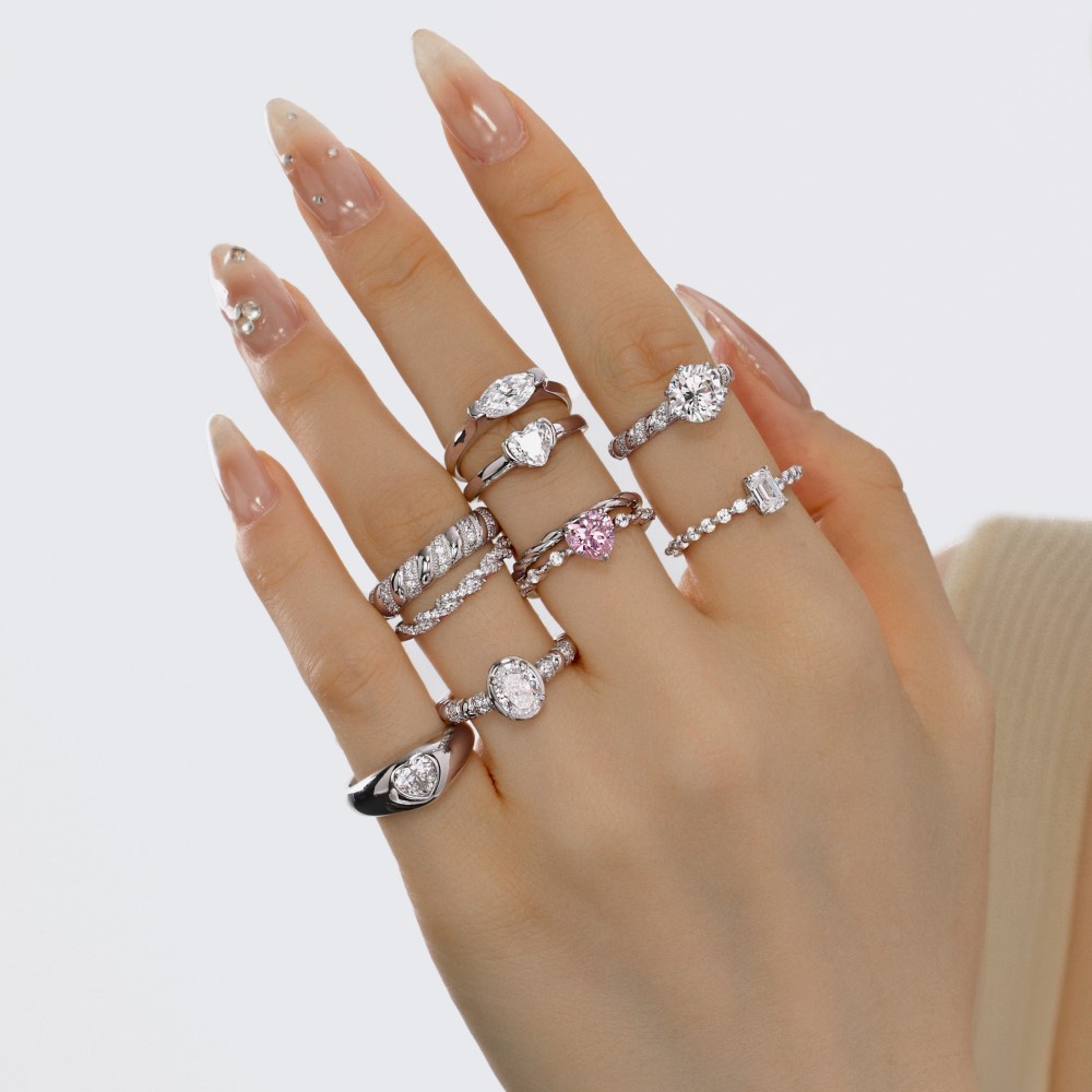 S925 sterling silver ring for women, white 5A zircon closed ring women's ring