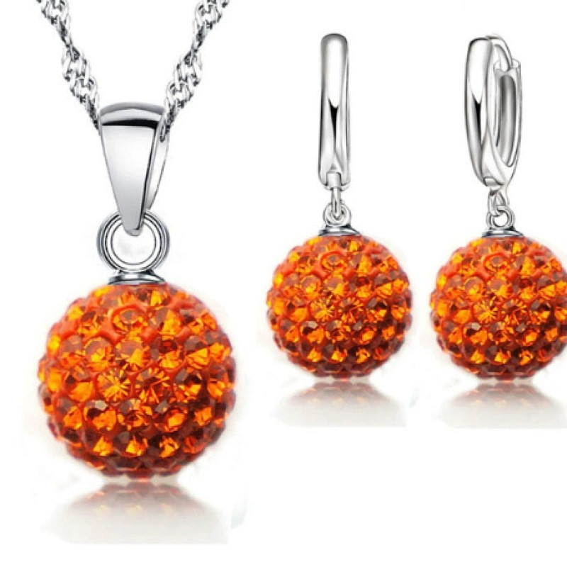 S925 10mm AB mud full diamond ball water wave chain tassel crystal full diamond set earrings necklace