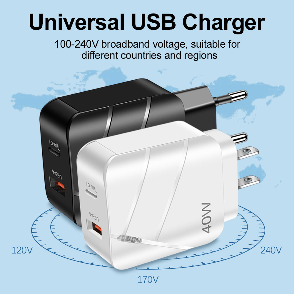 40W PD+QC3.0 Fast Charging Phone Charger Compatible with iPhone 14 Fast Charging PD Charger Travel Charger