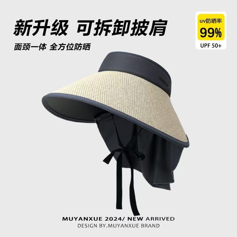UPF50+ Sun Hat for Women, UV Protection, Summer, Extra Wide Brim, Hollow Top, Sunshade Hat, Ice Silk Sun Hat