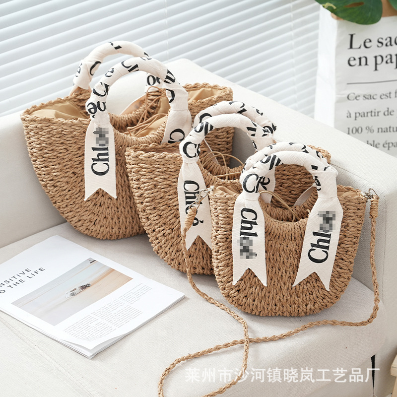 2024 new straw woven bag large capacity straw basket bag casual beach bag women