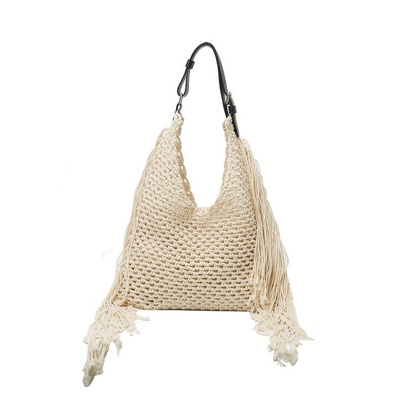 New Hollow Cotton Thread Handwoven Bag Women's Casual Single Shoulder Straw Bag Tote Bag Large Capacity Beach Bag