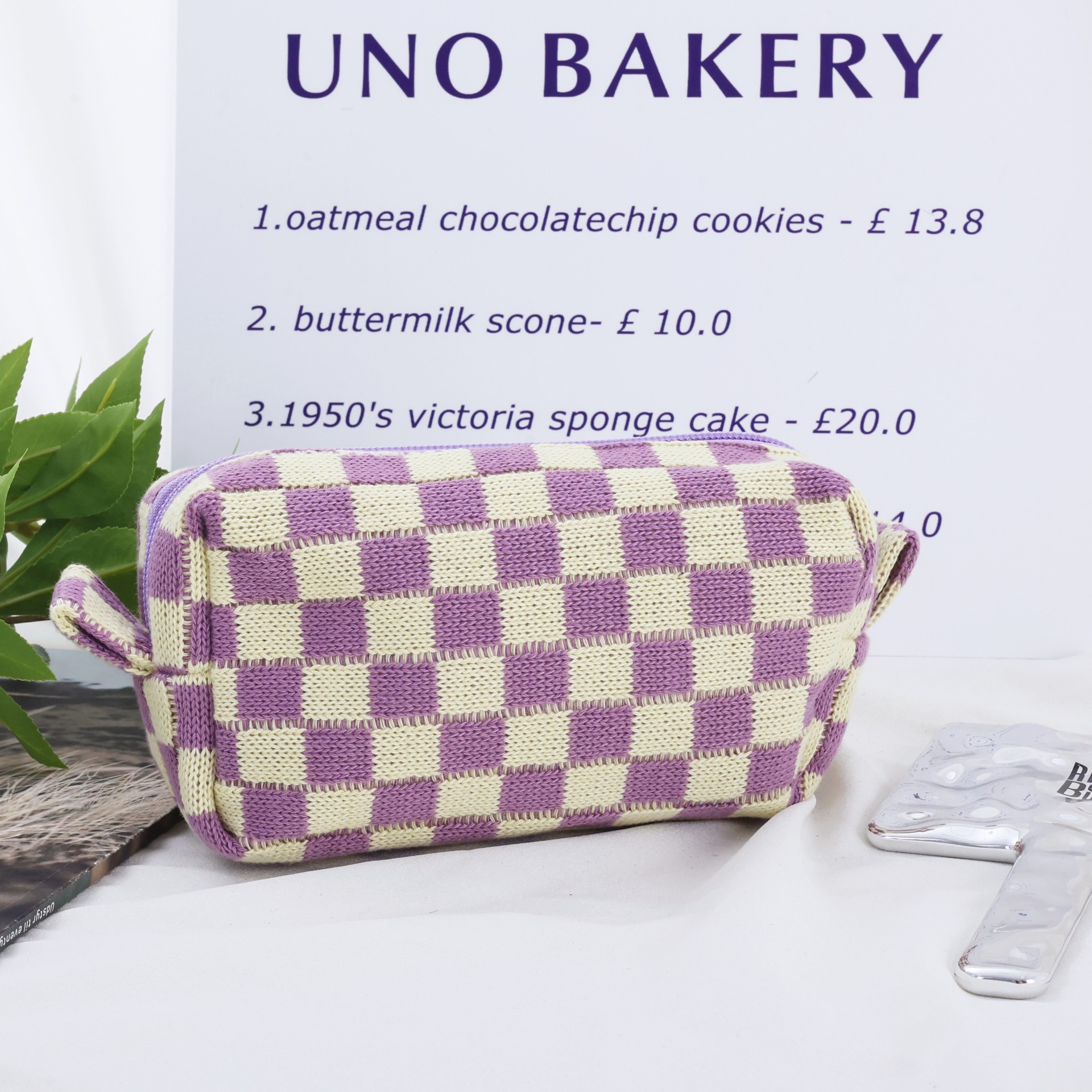 New Large Knitted Checkered Cosmetic Bag Large Capacity Pencil Case Knitted Storage Bag Portable Toiletry Bag
