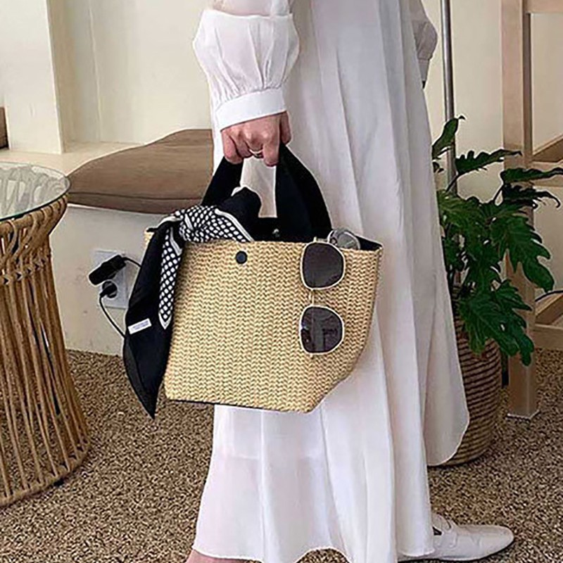 2025 New Beach Summer Seaside Vacation Summer Pastoral Style Woven Bag Handheld Woven Bag Women