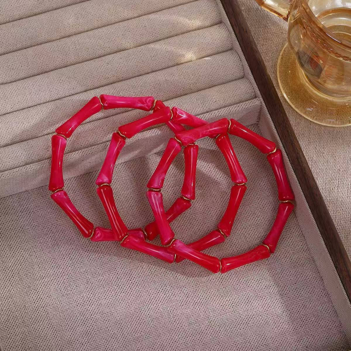 Acrylic Curved Tube Bracelet Stacking Elastic Beaded Bamboo Tube Bracelet