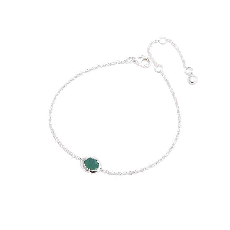 Monica S925 Silver Gold-Plated Flowing Light Exquisite Natural Green Agate Aquamarine Niche Summer Bracelet