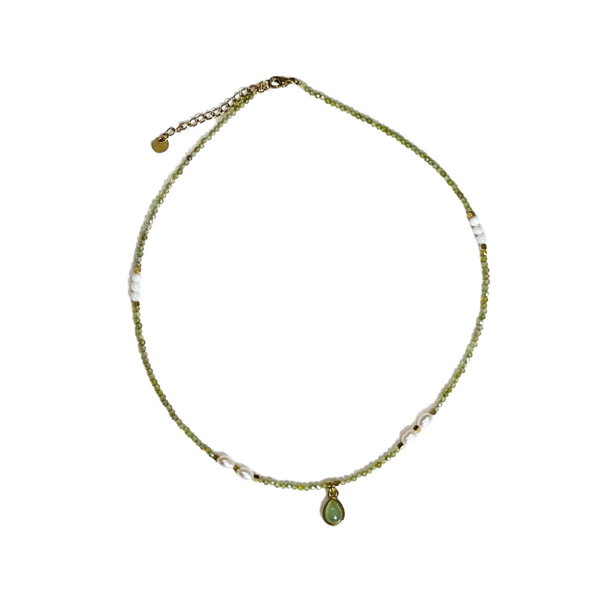 Simple Olive Green Zircon Crystal Beaded Necklace Ultra Fine Layering Simple Small Freshwater Pearl Necklace Women