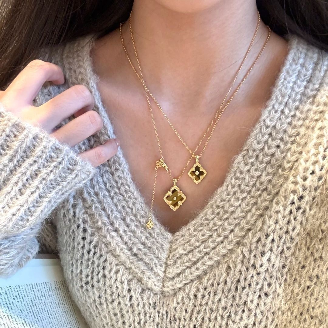 High version Italian Buccellati tiger eye four-leaf clover bracelet opera earrings court style diamond-set necklace set