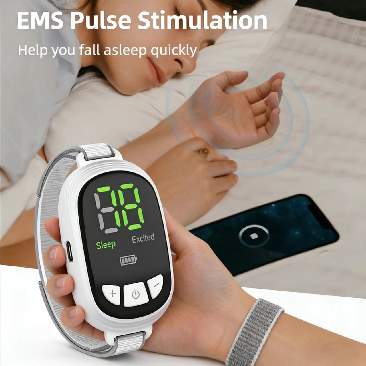 Microcurrent smart sleep device handheld stress relief sleep aid device low frequency pulse device anxiety insomnia physiotherapy device