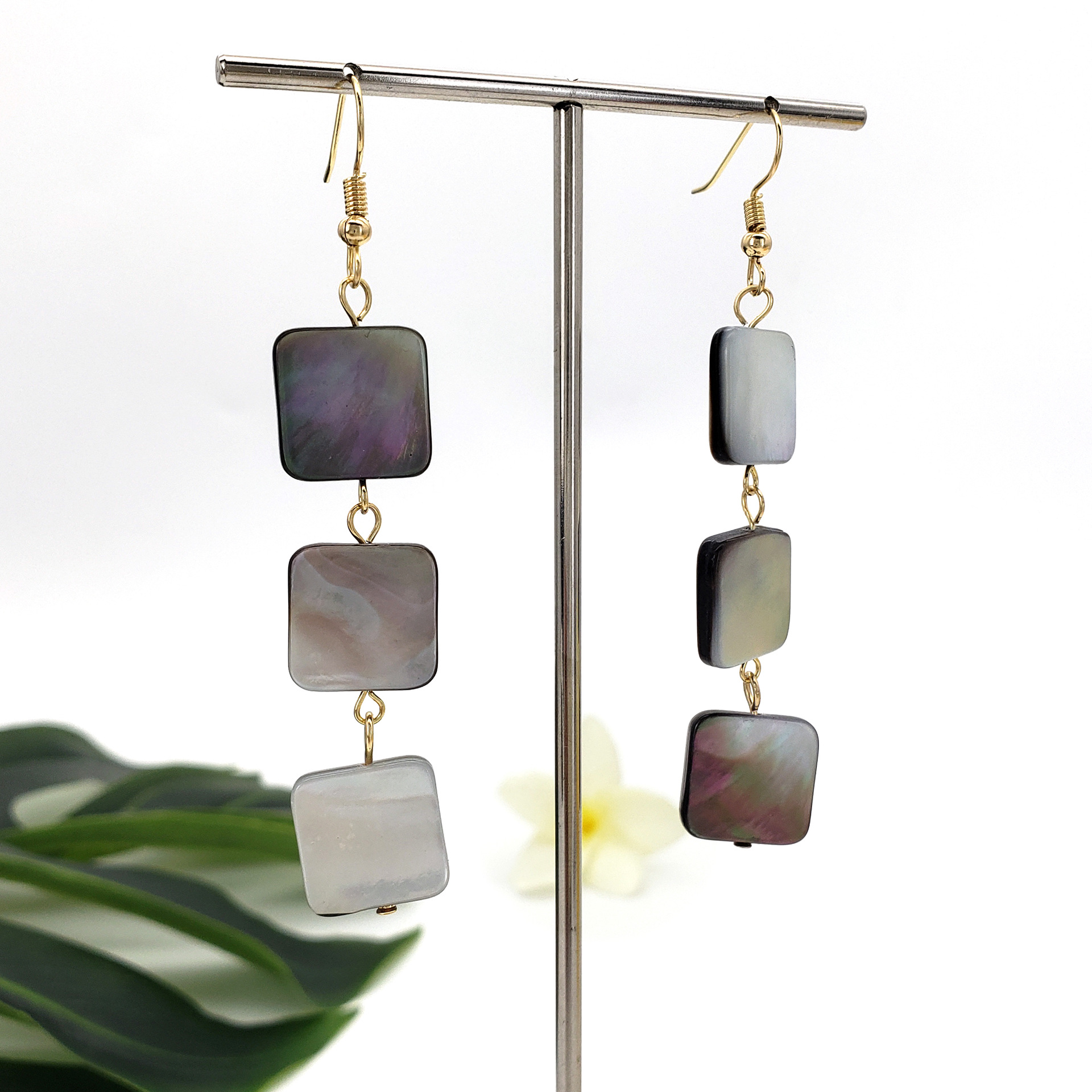 Niche Earrings Natural Black Shell Geometric Tassel Drop Earrings Long Earrings for Women