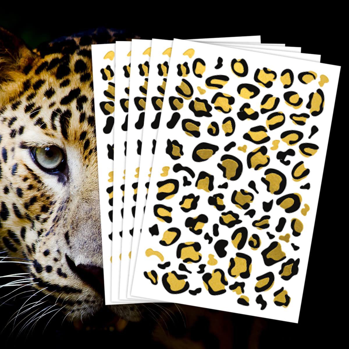 Cross Mirror New Face Tattoo Fake Leopard Tattoo Sticker Cat Whisker Tattoo Sticker Paper Leopard Print Metal Gold Foil Halloween