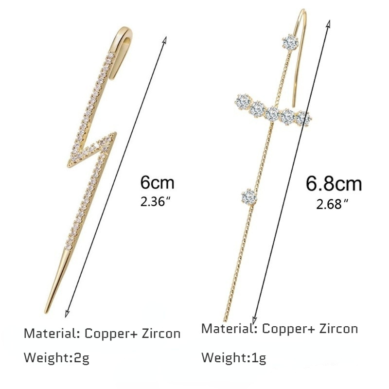 Copper zircon ear hook simple line earring women piercing surround ear cuff oblique line earring
