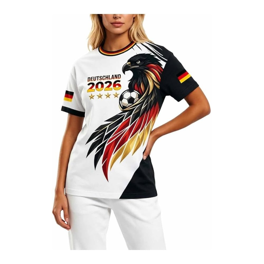 2026 New Men's Round Neck T-Shirt Football Star Eagle Germany Print Men's Top
