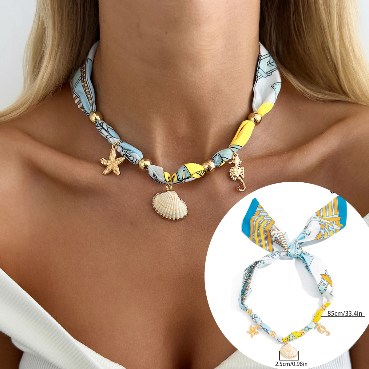 Accessories Colorful Printed Scarf Choker Necklace Ocean Series Starfish Butterfly Pendant Necklace