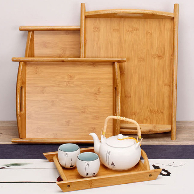Bamboo wooden rectangular tea cup with handle, hotel restaurant tray, double-ear pastry bread wooden tray