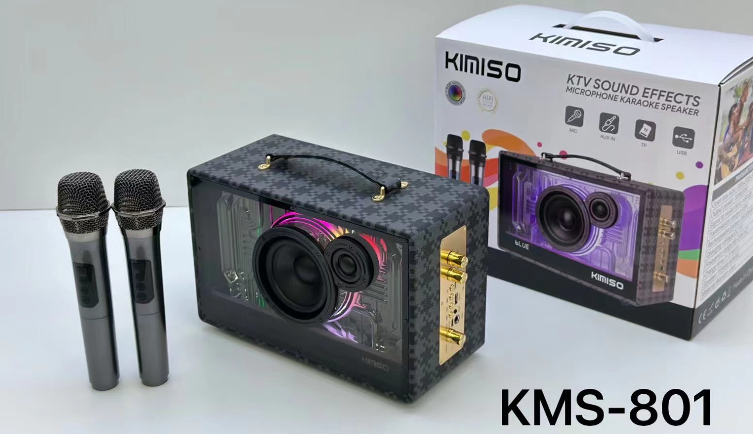 New transparent mechanical RGB light Bluetooth speaker outdoor portable high-quality wireless audio K song microphone