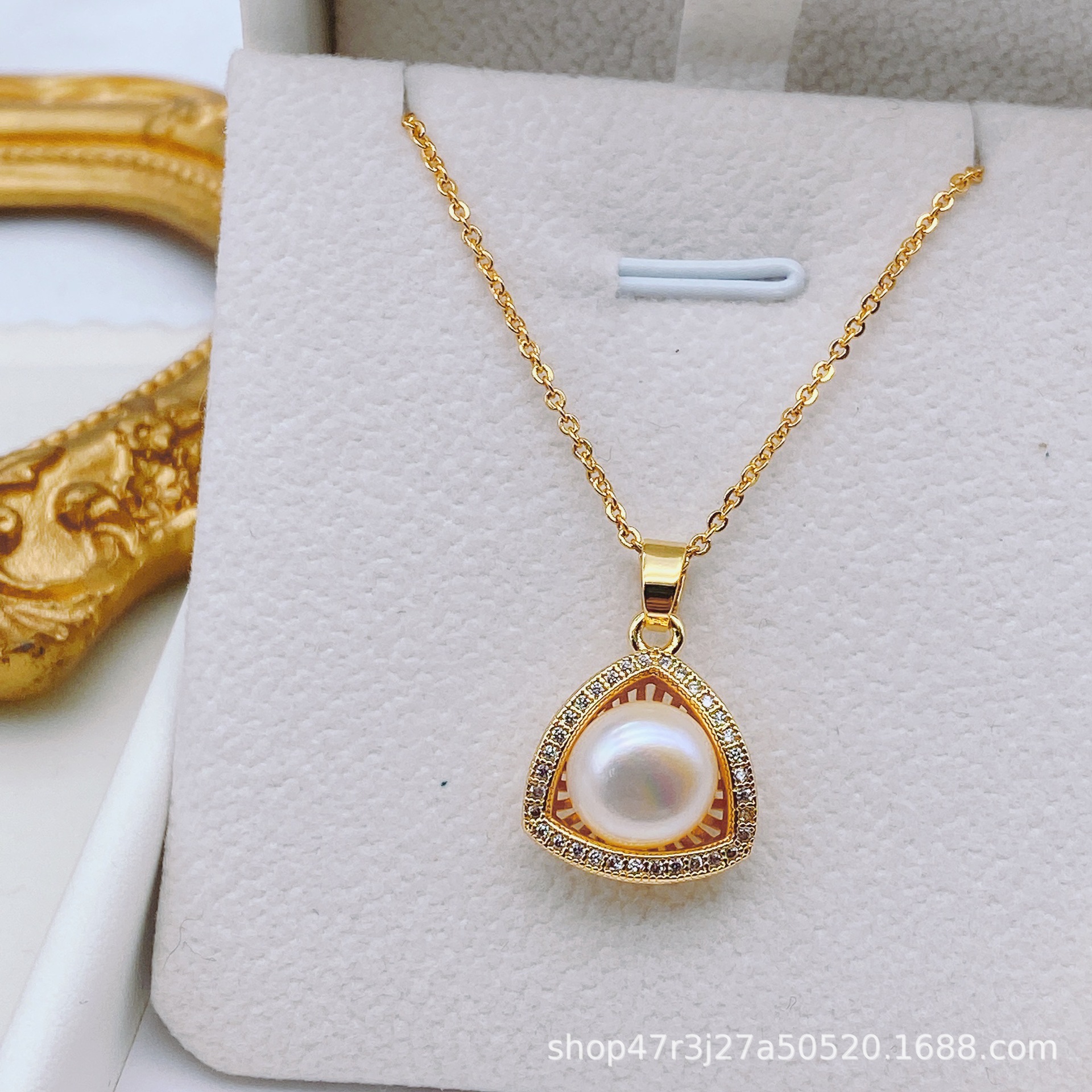Natural Freshwater Pearl Pendant Necklace Summer Necklace Wrapped 18K Gold