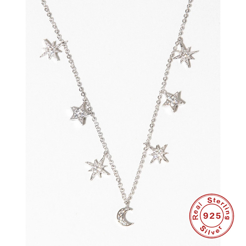 S925 sterling silver INS symmetrical star moon diamond necklace with zircon clavicle necklace