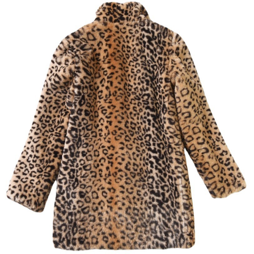 Faux fur real shot sales winter new faux fur women's medium-long leopard print faux fur coat