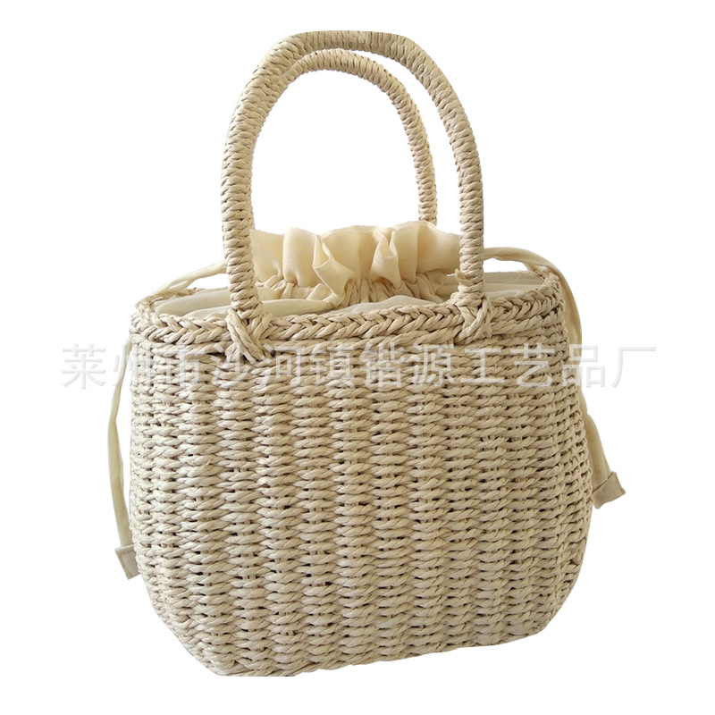 Custom bag women's small round bucket handbag straw woven bag woven bag straw woven small square bag Chinese style