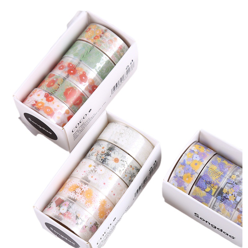 Transparent PET floral language paper hand account sticker tape gift box DIY decoration material hand account tape