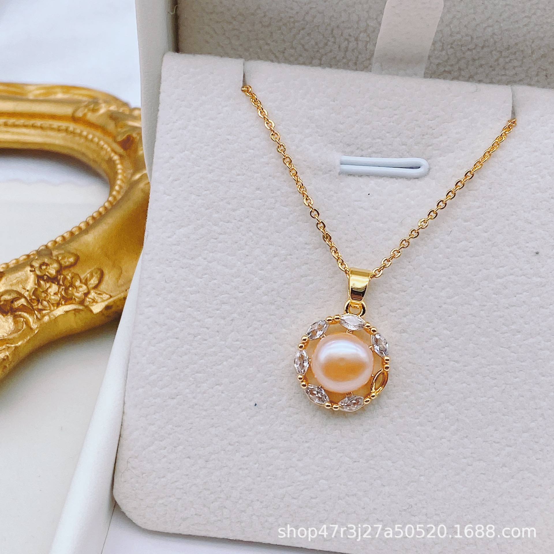 Natural Freshwater Pearl Pendant Necklace Summer Necklace Wrapped 18K Gold
