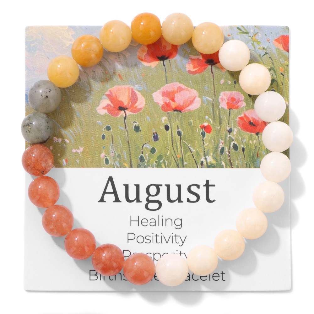 Twelve-month flower bracelet 8mm stone beads amethyst elastic unisex bracelet