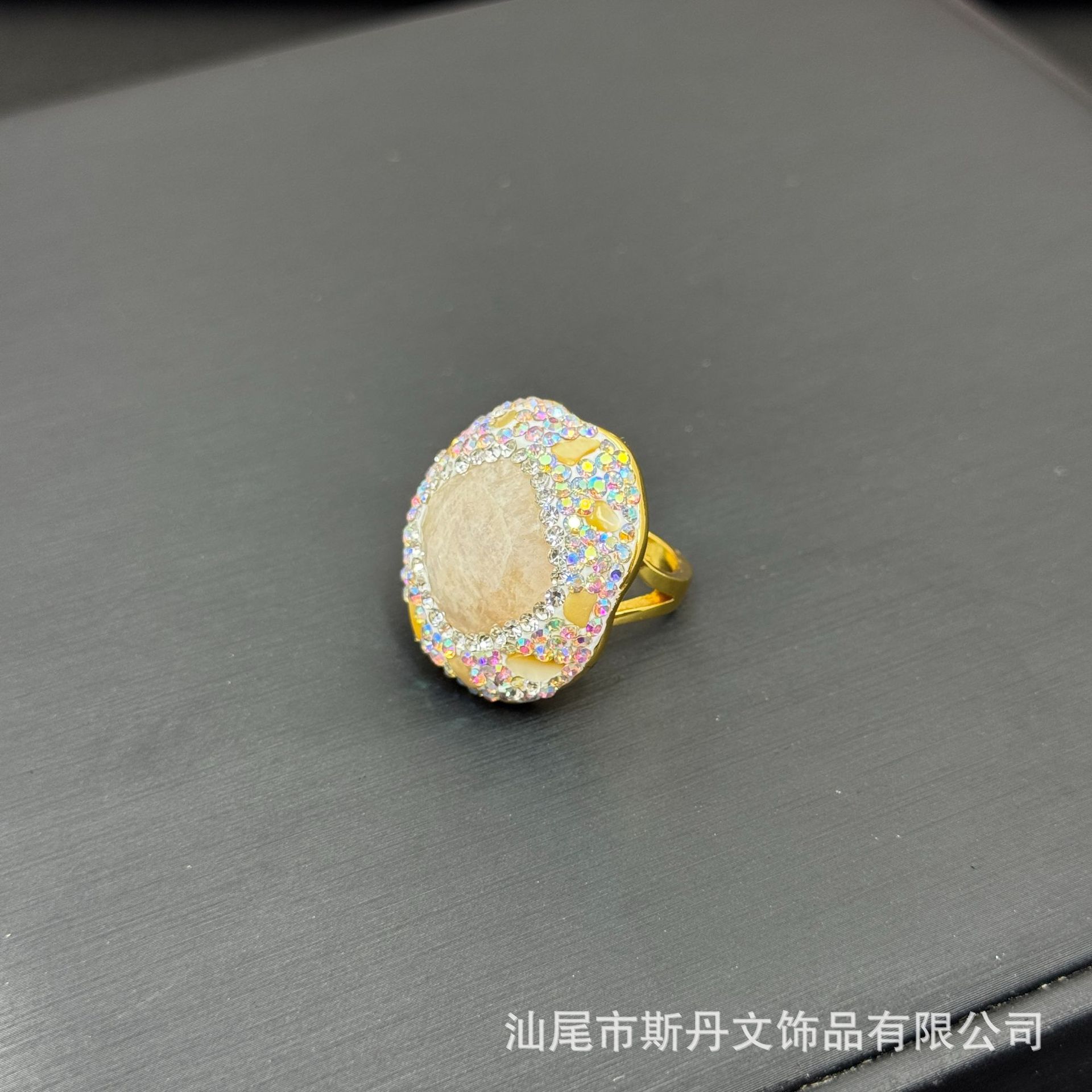New Natural Raw Stone Square Faceted Ring Niche Inlaid Full Diamond Ring Live Stream