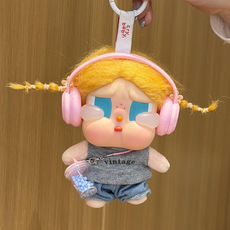 Only doll clothes] Suitable for Crybaby crying doll clothes Gulu Gulu clothing 15cm gray T-shirt jeans cute