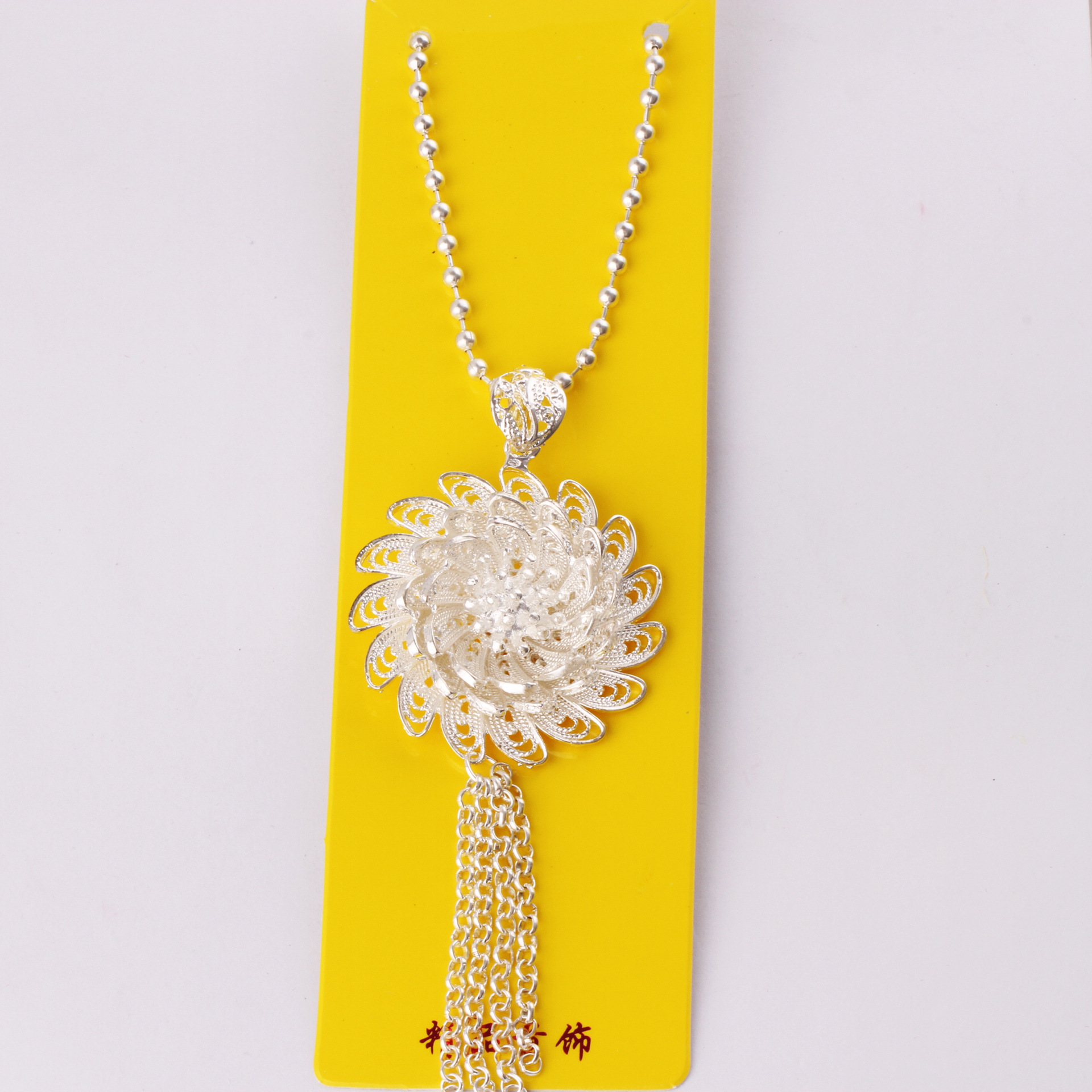 Ethnic style Miao silver sweater chain women butterfly peacock flower long necklace set exhibition imitation silver jewelry