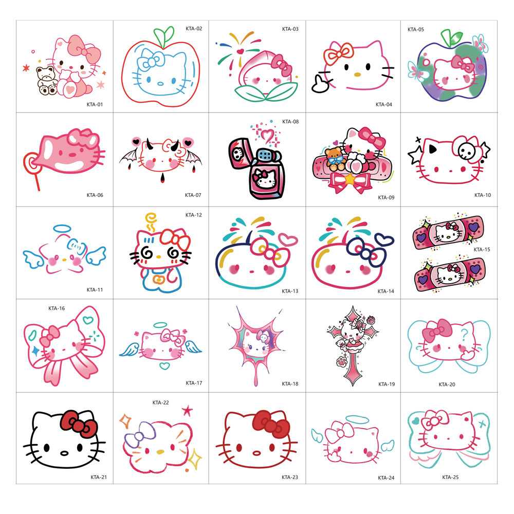 Dopamine Kitty Cat Tattoo Sticker Cute Cartoon KT Cat Hello Kitty Arm Sticker Bowknot