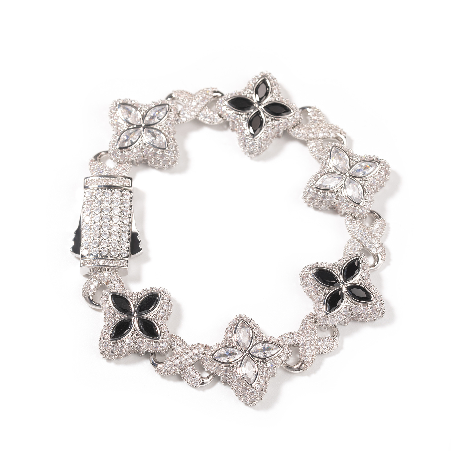 Hip Hop Rap Chain Infinite Four-Leaf Clover Bracelet Cool Badass 5A Zircon Color Necklace Accessories