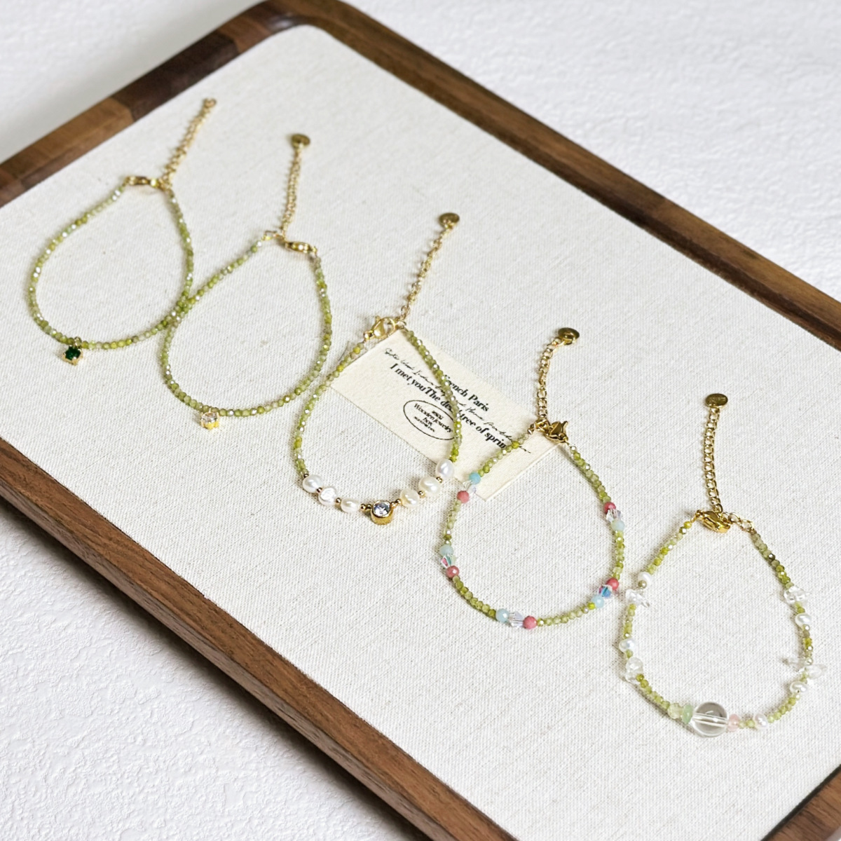 Natural Pearl Green Zircon Crystal Bracelet Women Rose Stone Fresh Sweet Beaded Bracelet Simple