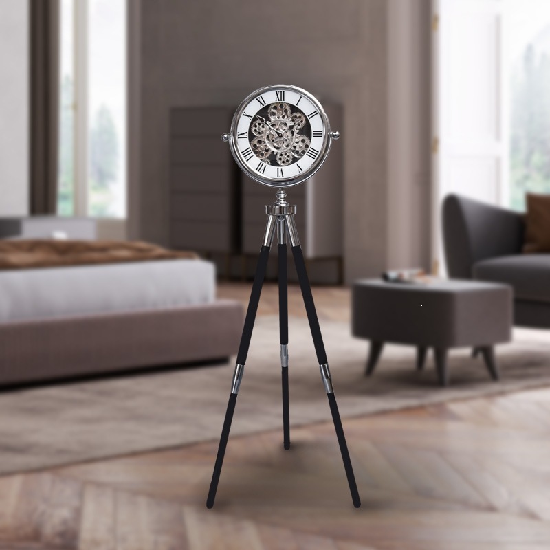 Nordic Tripod Floor Clock Living Room Home Decorative Ornament American Style Gear Rotating Standing Clock