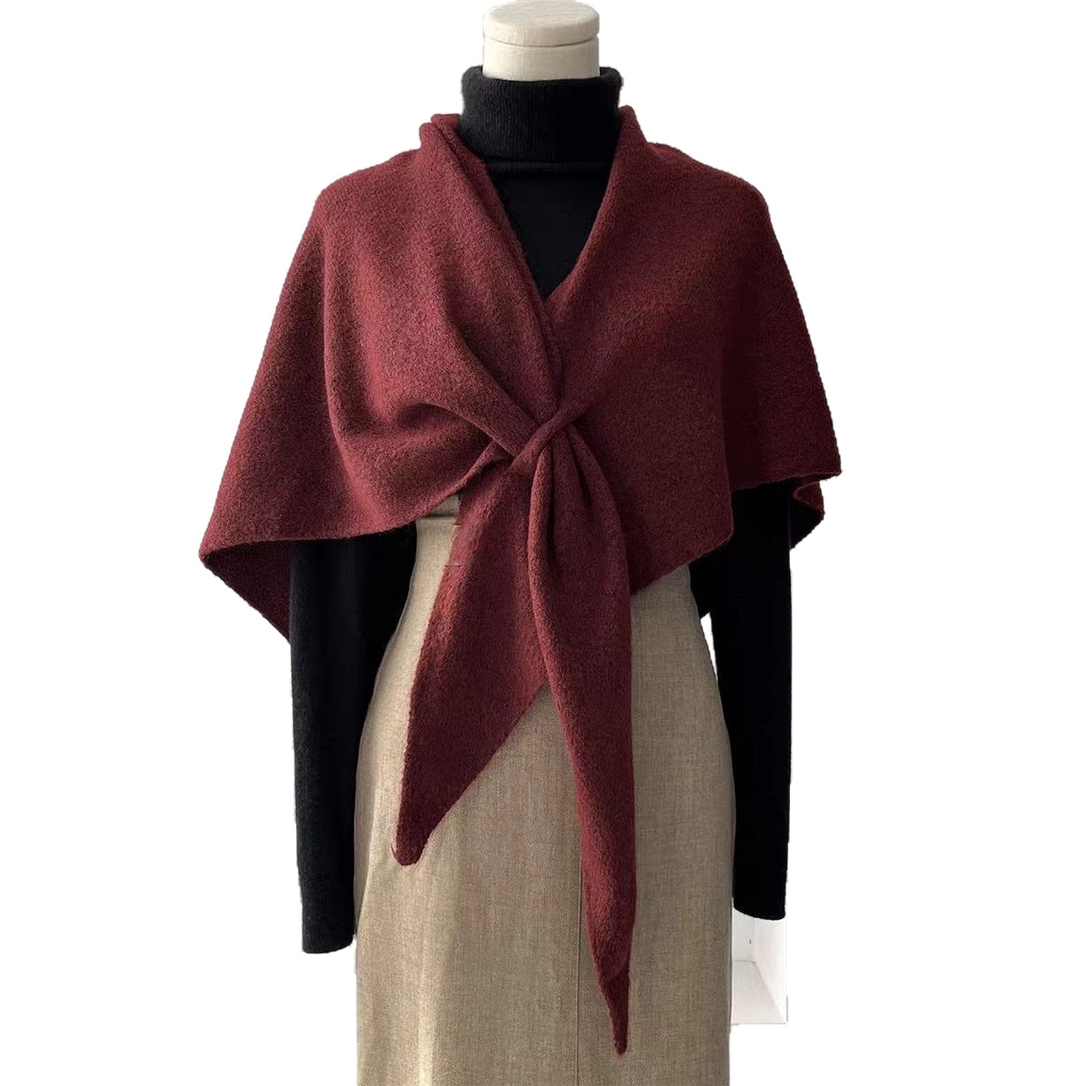 Outing wool triangle scarf women autumn and winter neck protection warm scarf solid color large shawl air-conditioned room outer wear